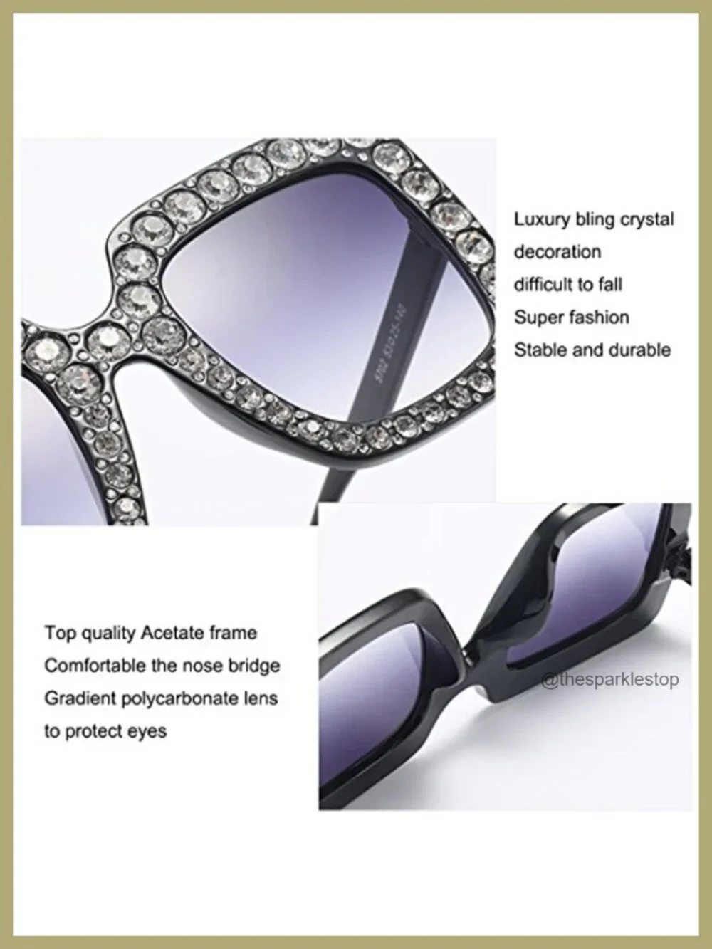 Oversized Rhinestone Square Sunglasses Women Crystal Frame Gradient Lens UV